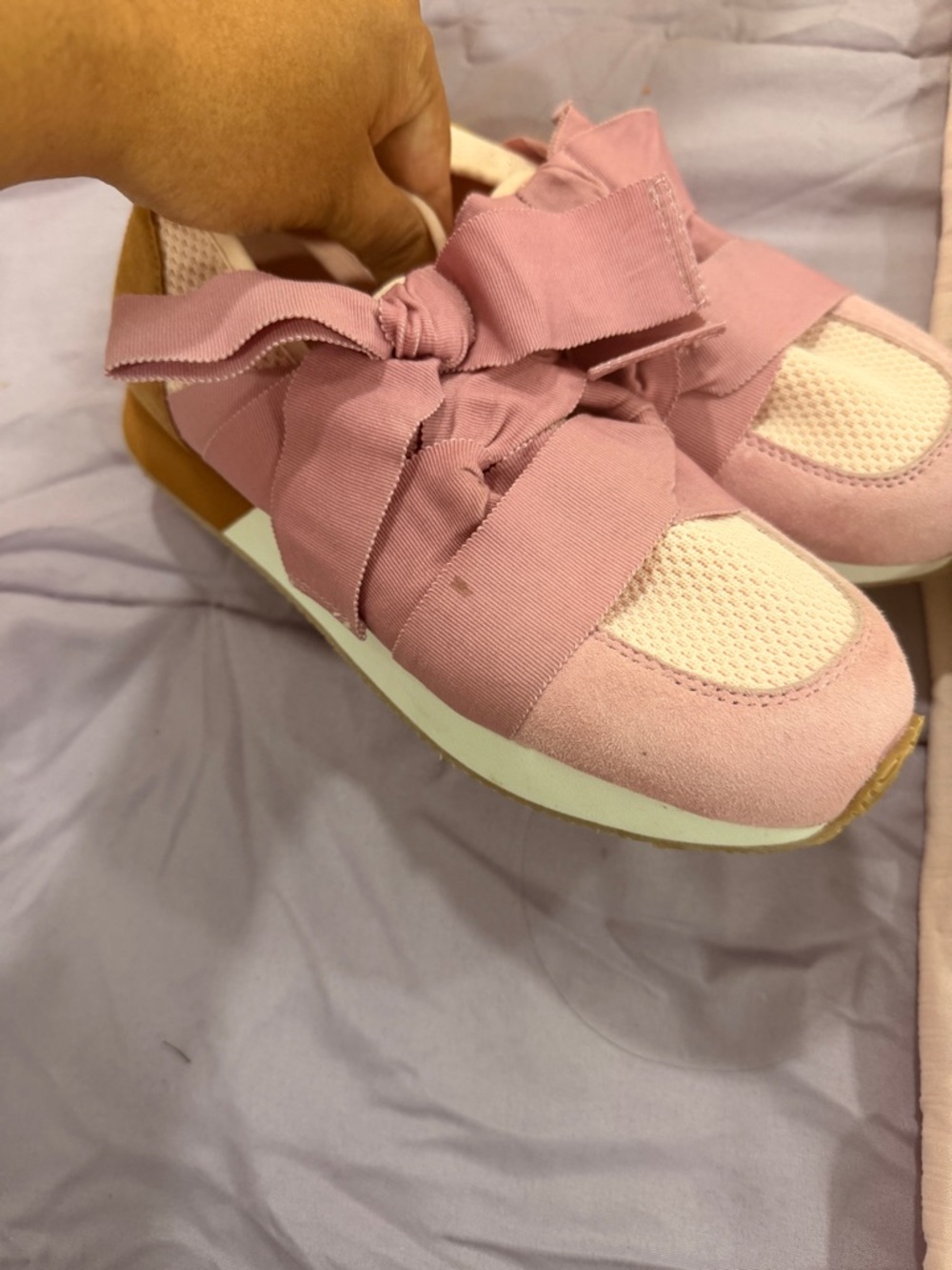 GB Gianni Bini Girls Pink Bow Slip On Sneakers Mesh Suede Size 3
